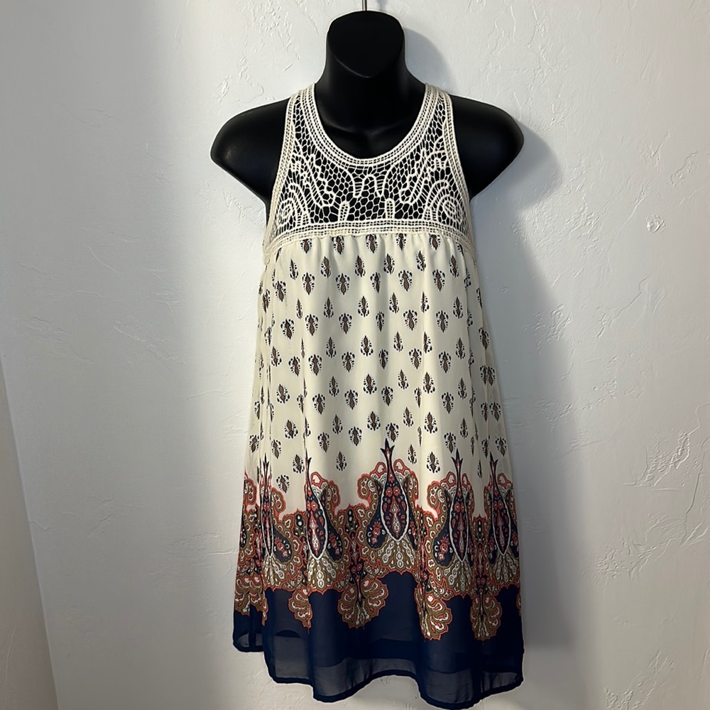 Blu pepper boho dress w/ crochet neckline S